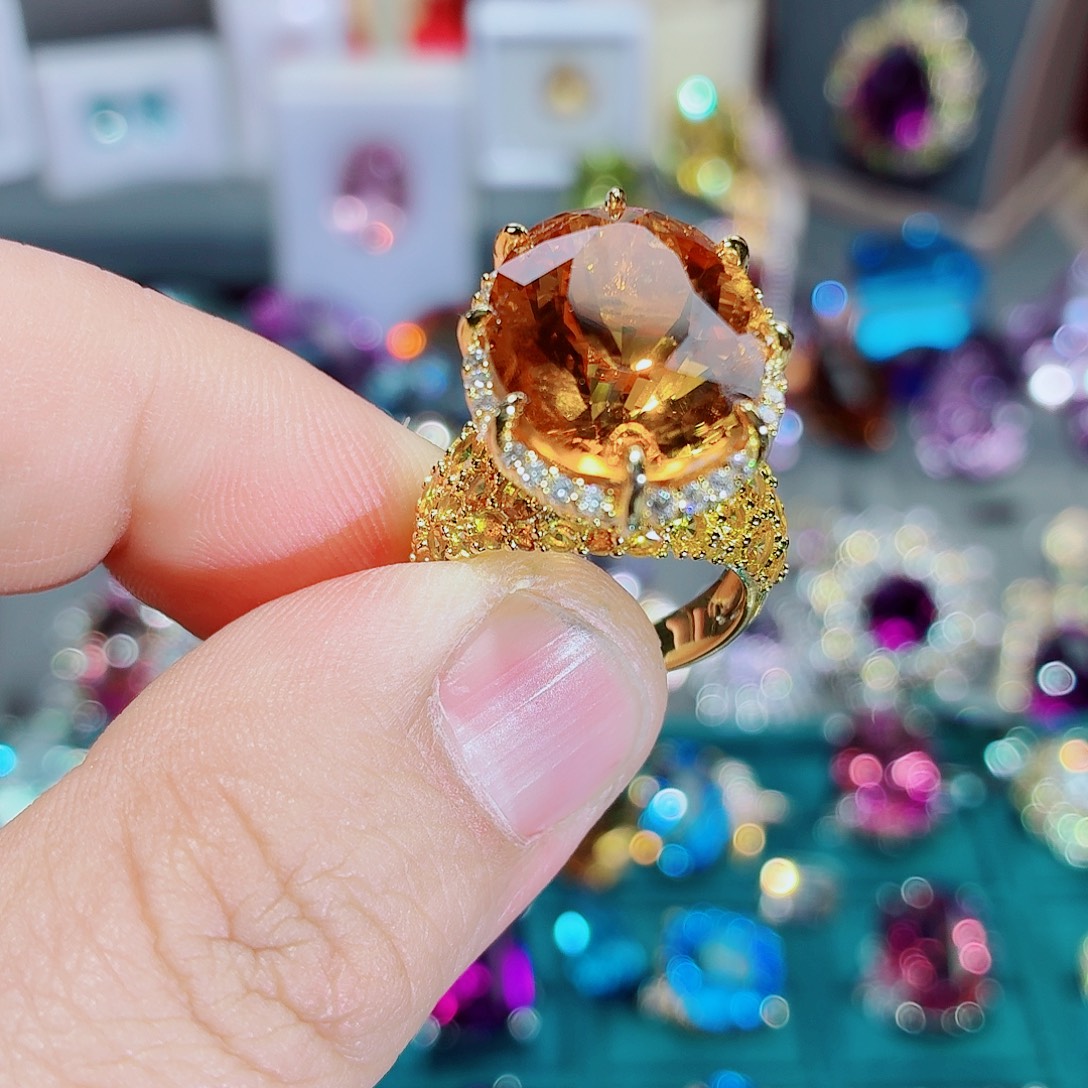 银S925镶嵌戒指水晶