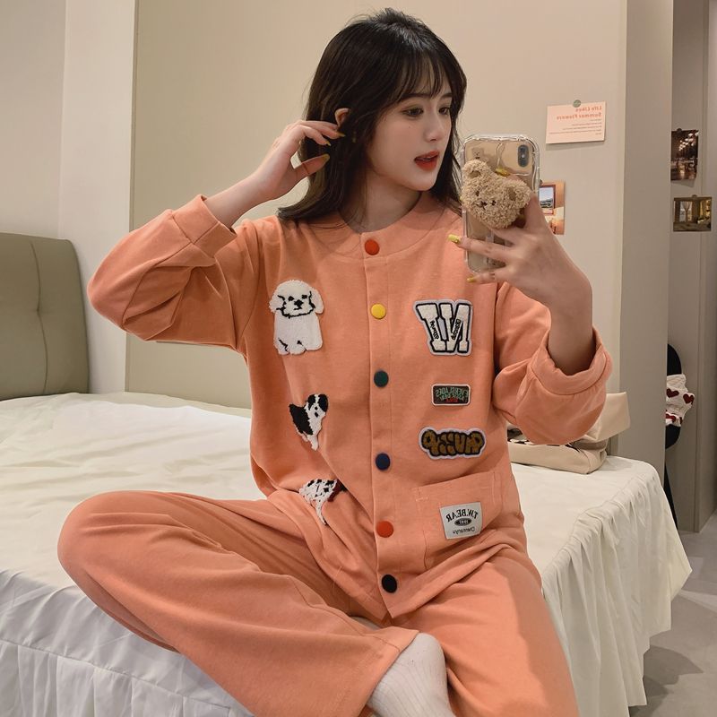 桔红色女士羊绒加厚保暖睡衣女款长袖长裤秋冬款可外穿家居服套装