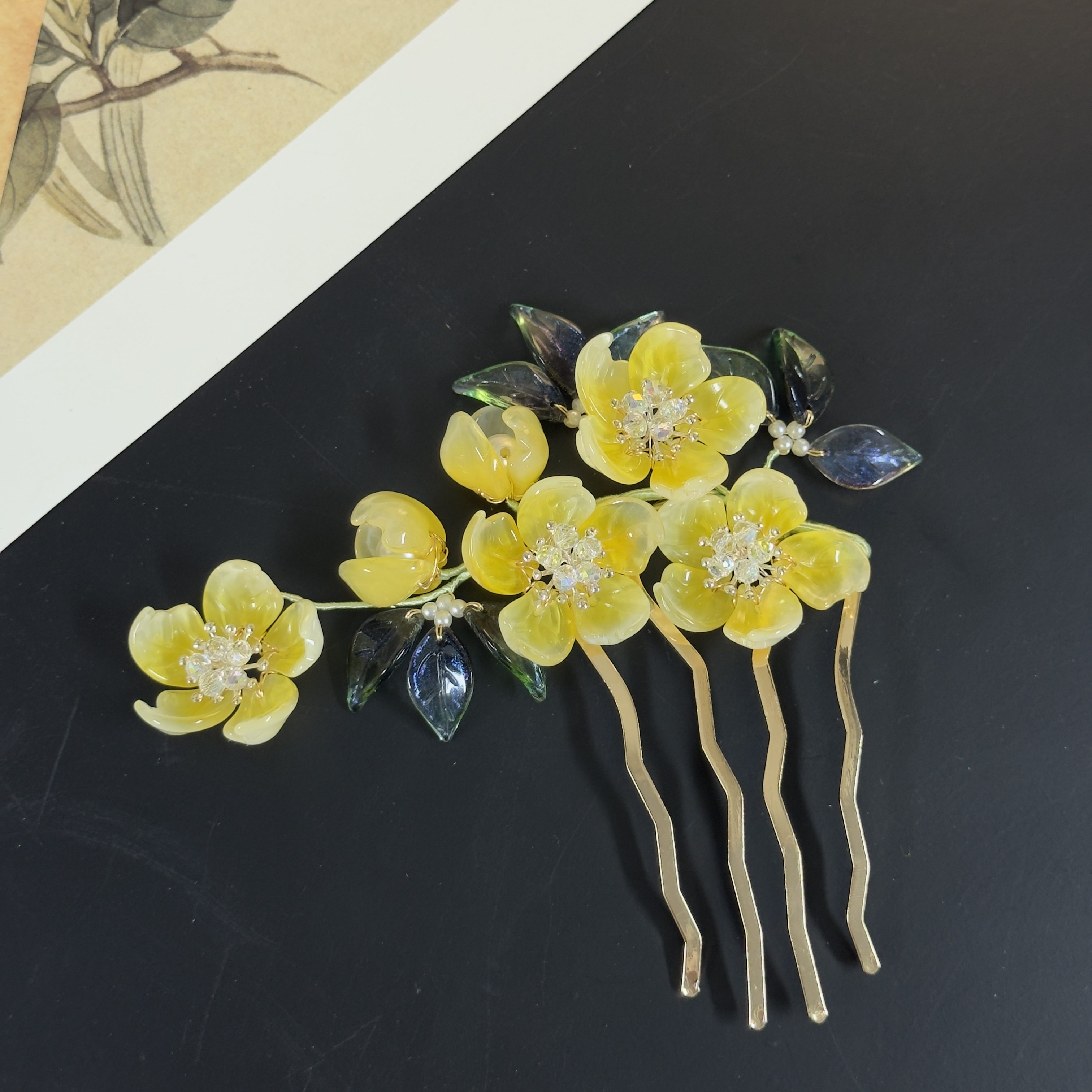 黄【雪腊梅花】古风汉服配饰