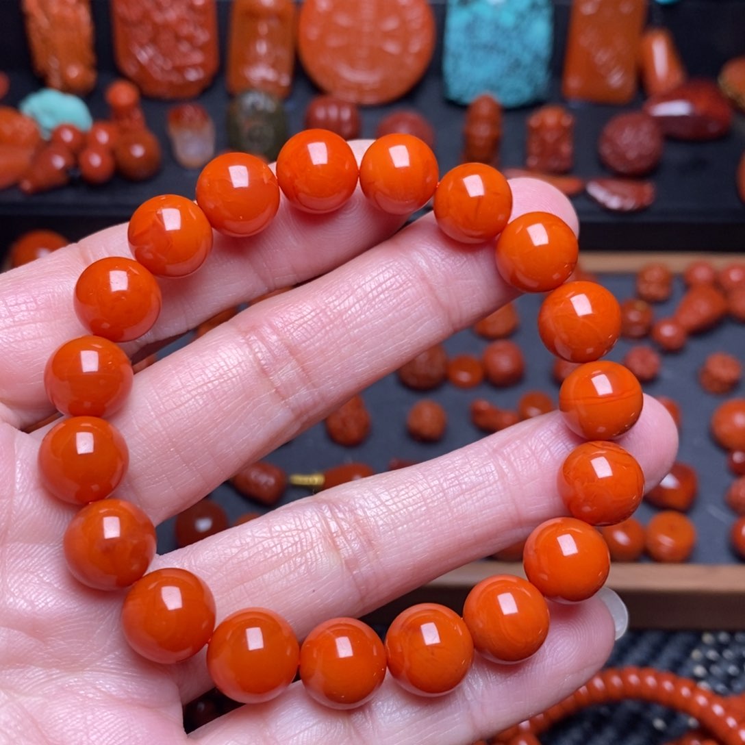 南红玛瑙火焰纹手串未镶嵌