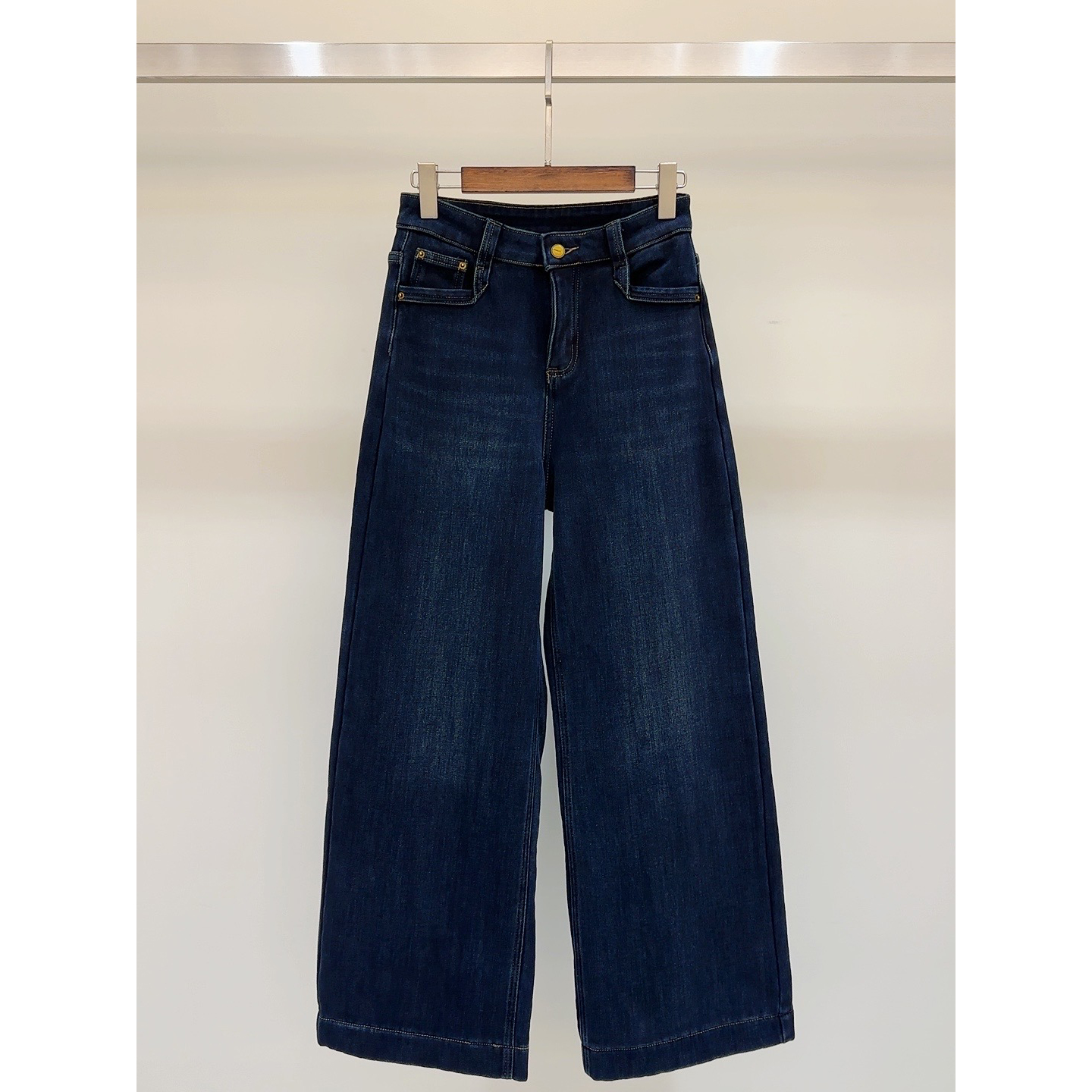 女款加绒加厚高腰阔腿直筒牛仔裤—蓝色—2117