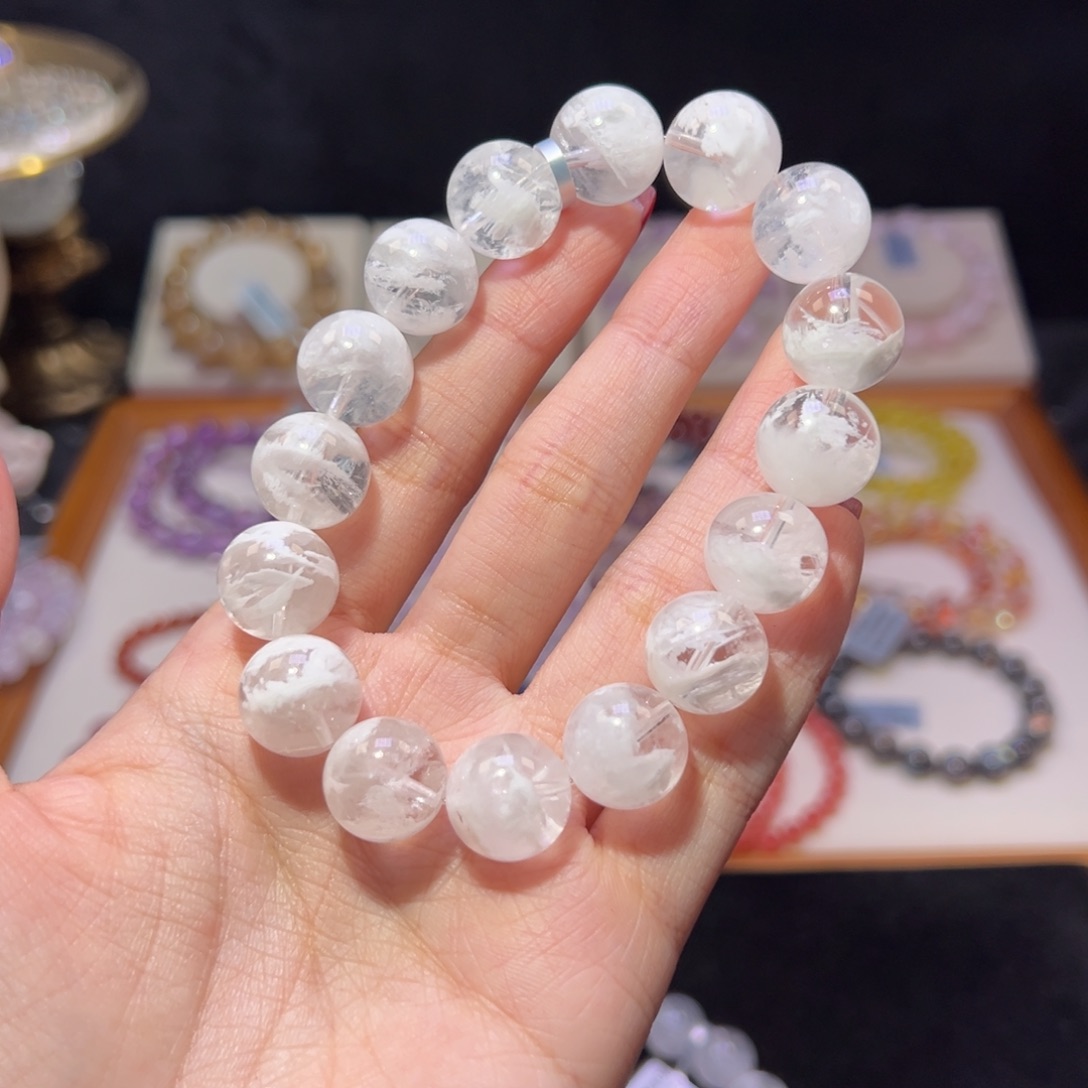 水晶手串未镶嵌豆****13m祖宗级白雪花幽灵