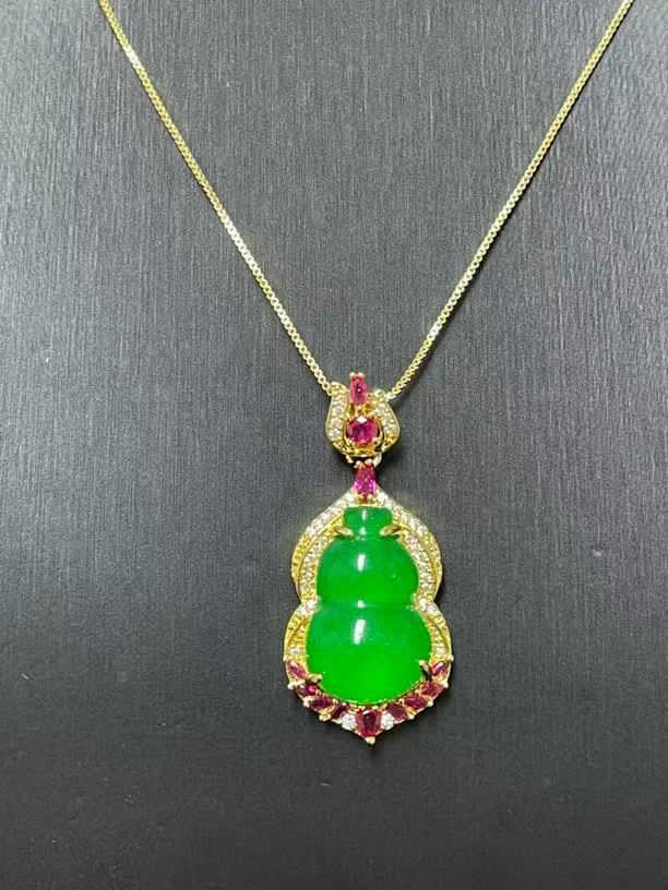 翡翠吊坠14k金气质