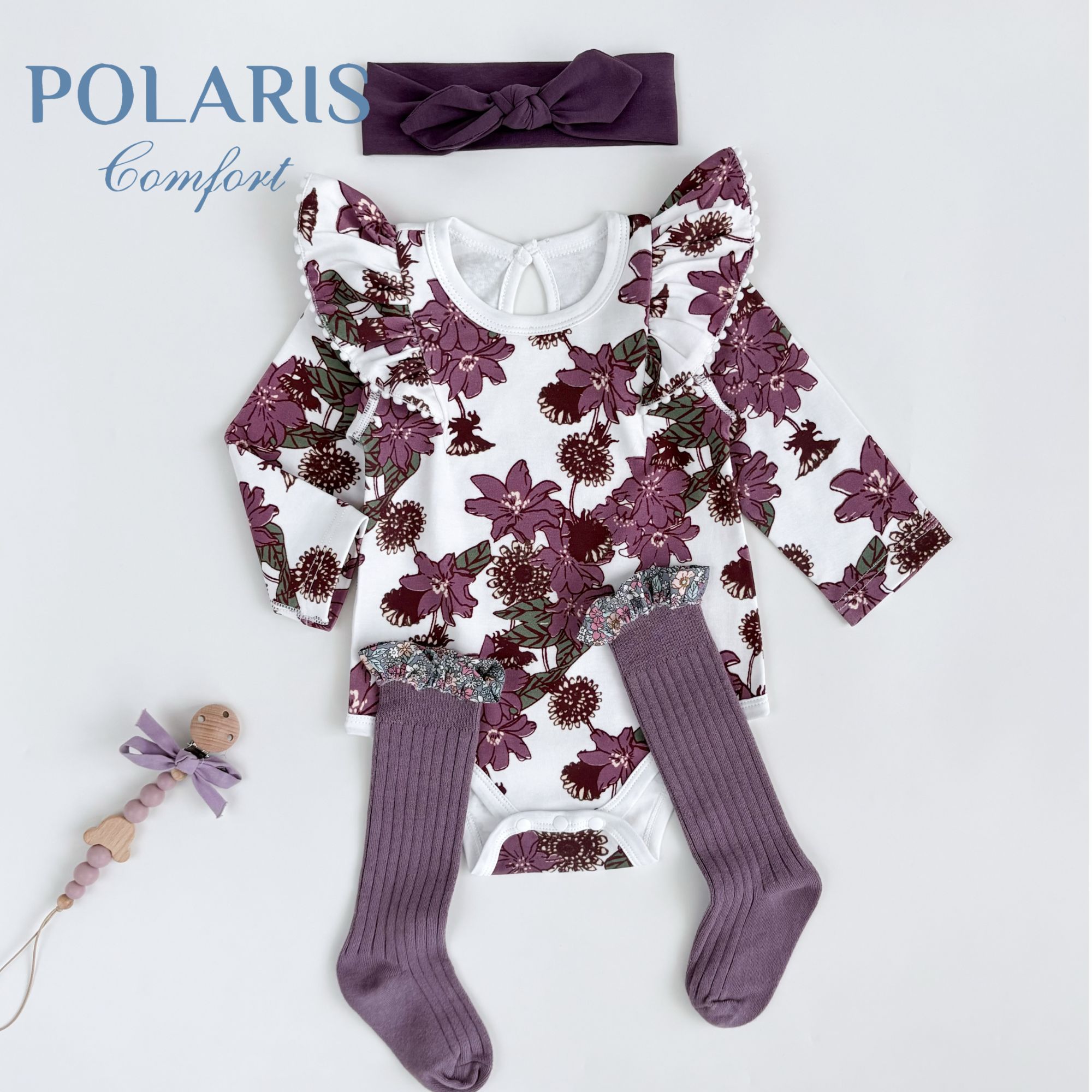 POLARIS | 紫鸢花 | 女宝早秋A类100%纯棉纱线紫鸢花长袖包屁衣