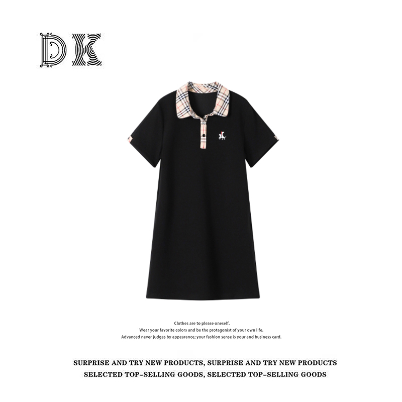 DK 2025款 夏季高级感刺绣拼接POLO领短袖休闲连衣裙 65188