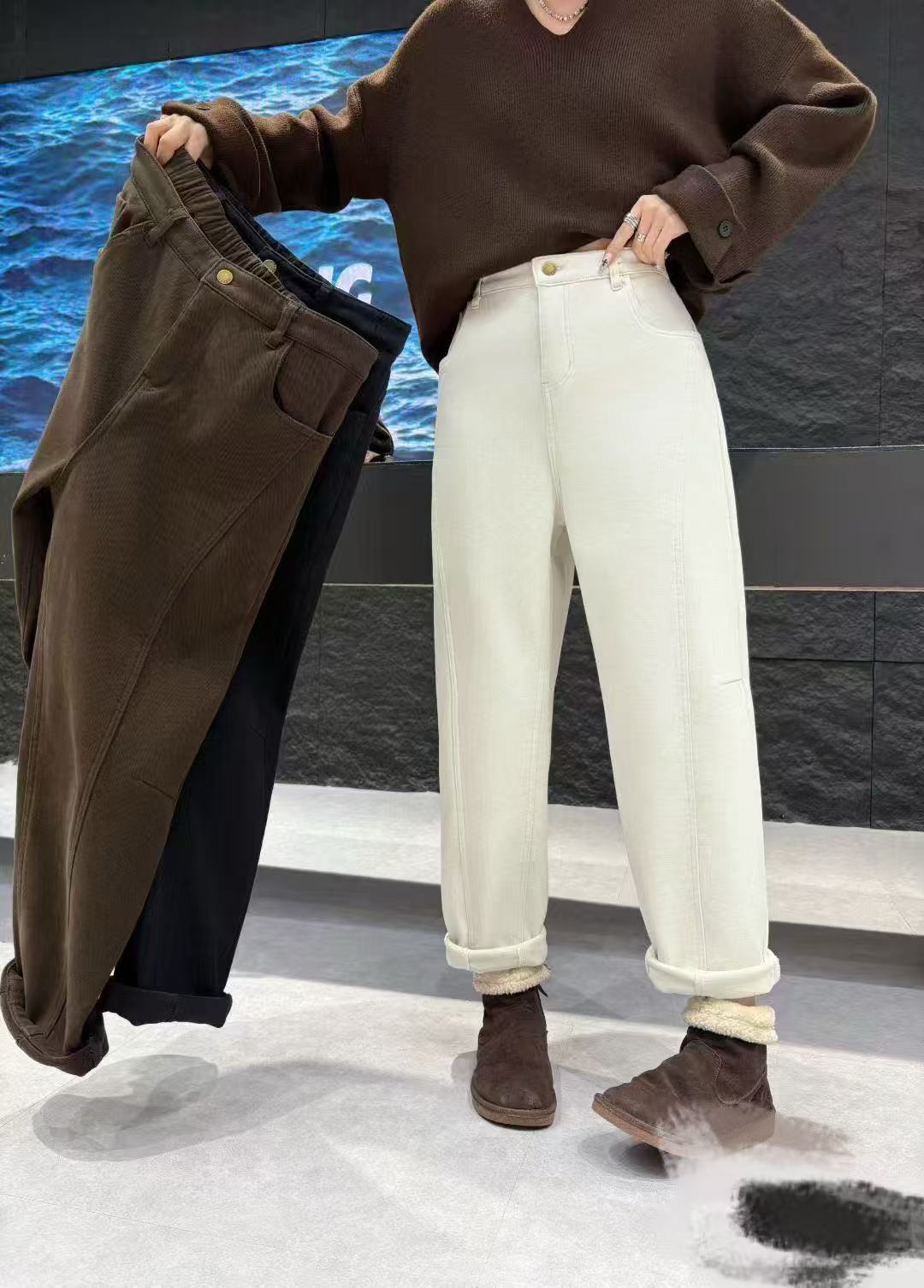 【XIAONAJIA】街头风厚款女哈伦裤千金风牛仔裤秋冬休闲裤长裤百搭