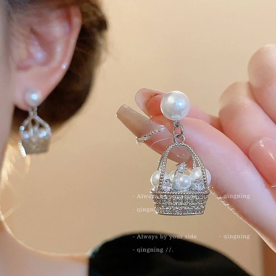 合金耳饰 8539复古花篮耳环2025新款轻奢耳钉女法式耳饰