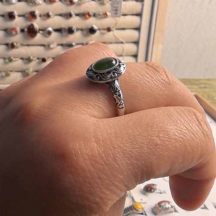 和田玉（糖玉）银S925镶嵌戒指