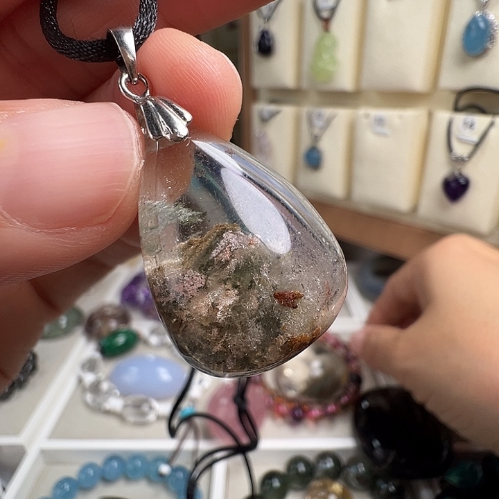 水晶银S925镶嵌颈饰天然幽灵水晶