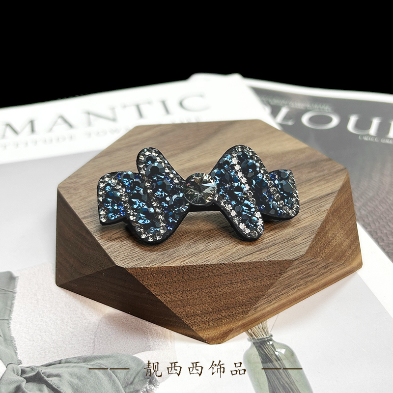【LXX靓西西】9182 弹簧夹6.5厘米蓝色轻奢满钻时尚弹簧夹