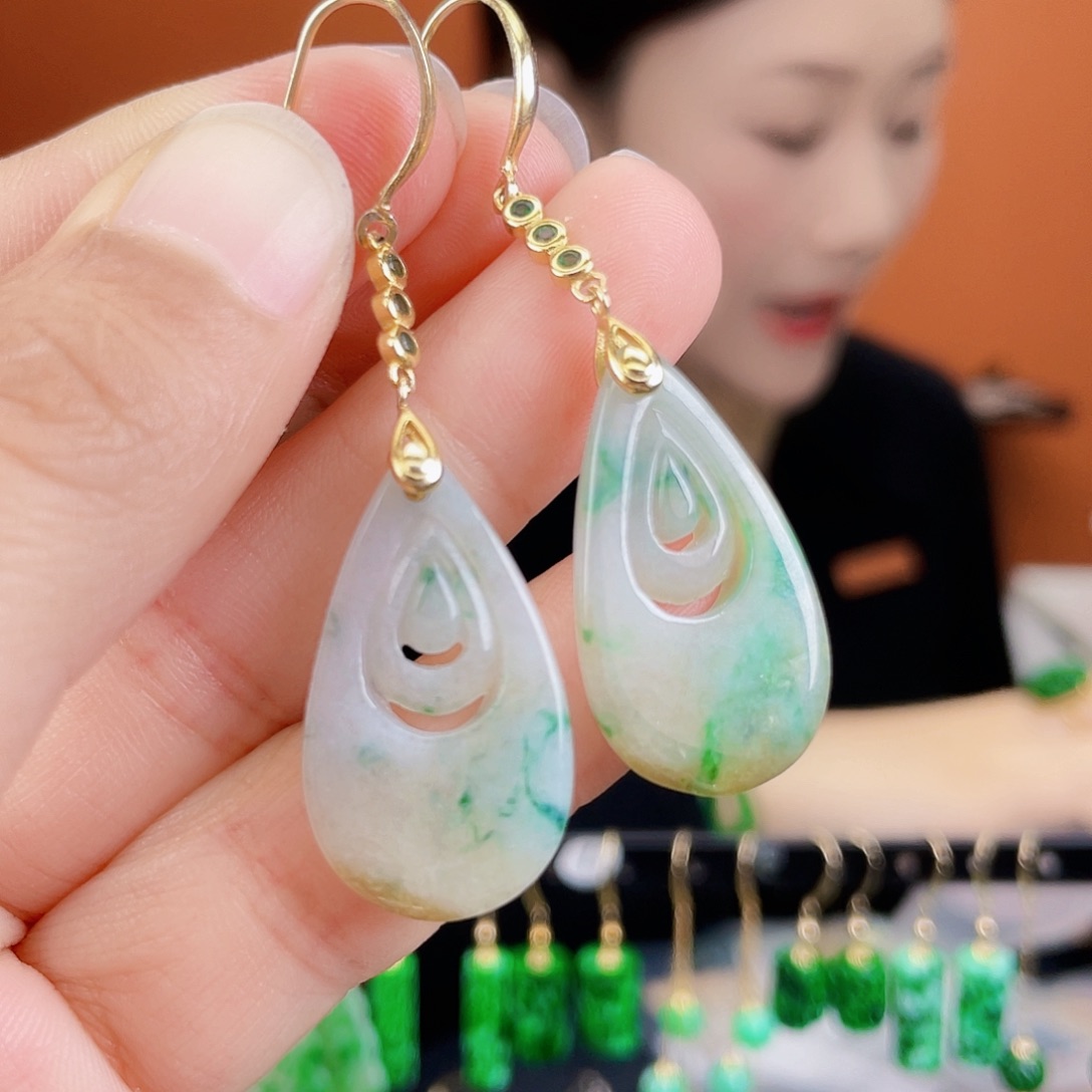 翡翠银S925镶嵌耳饰