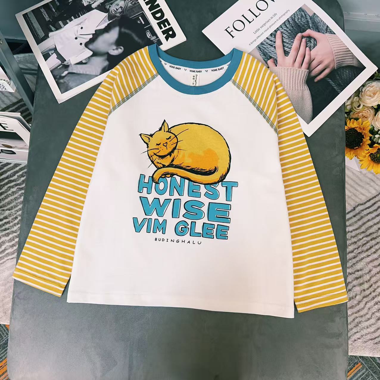 女童2025新款春秋装长袖中大童拼色休闲装卡通印花宽松百搭上衣