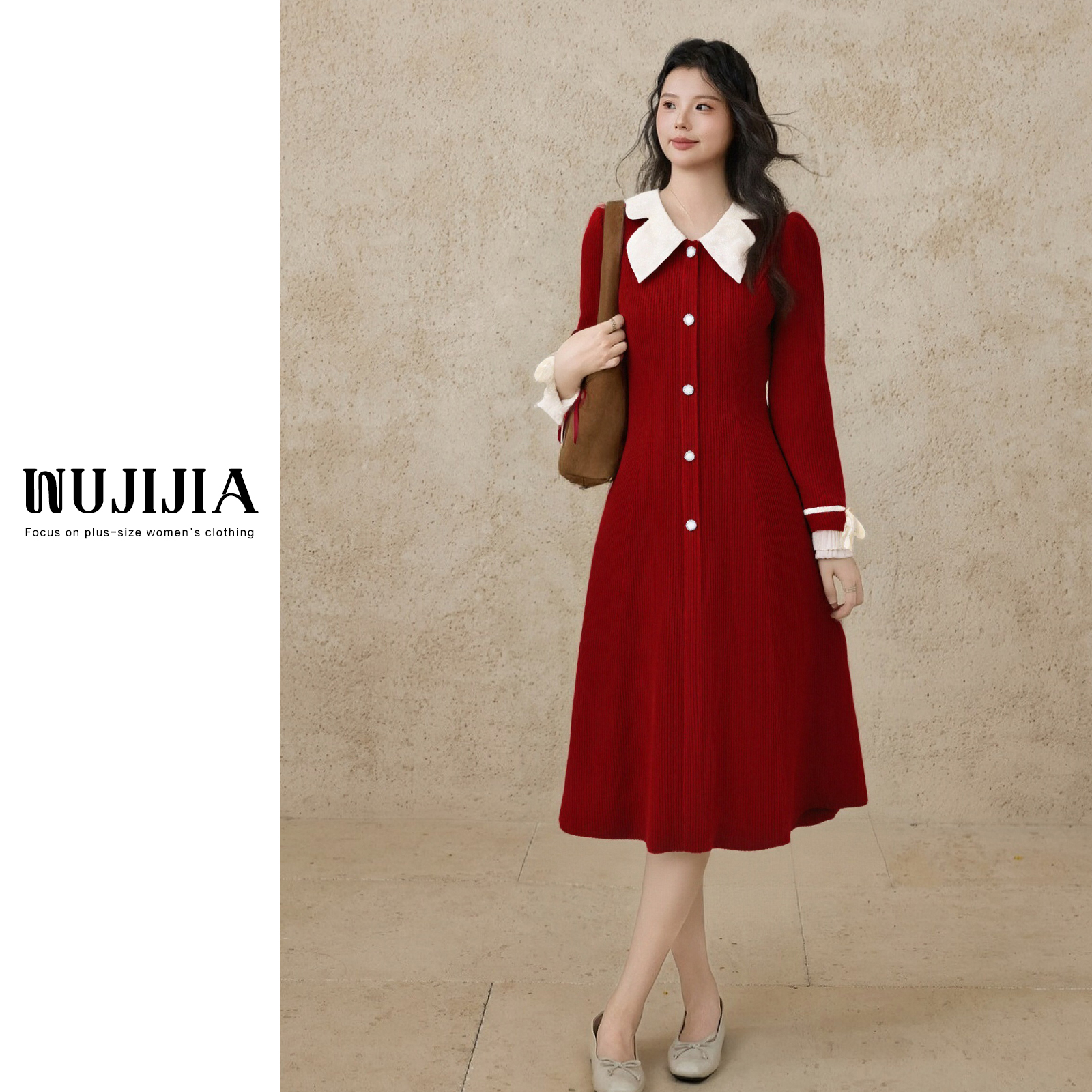 【五季家大码】秋冬时尚气质红色减龄显瘦裙子连衣裙ZL41222