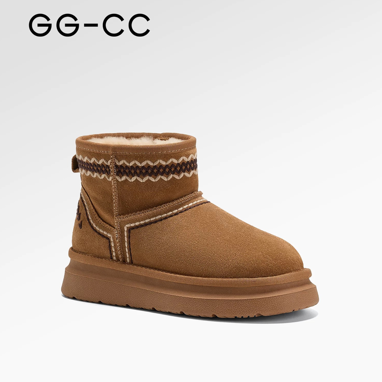 【栗子可可】GGCC2025冬季厚底羊毛加绒雪地靴女短靴子