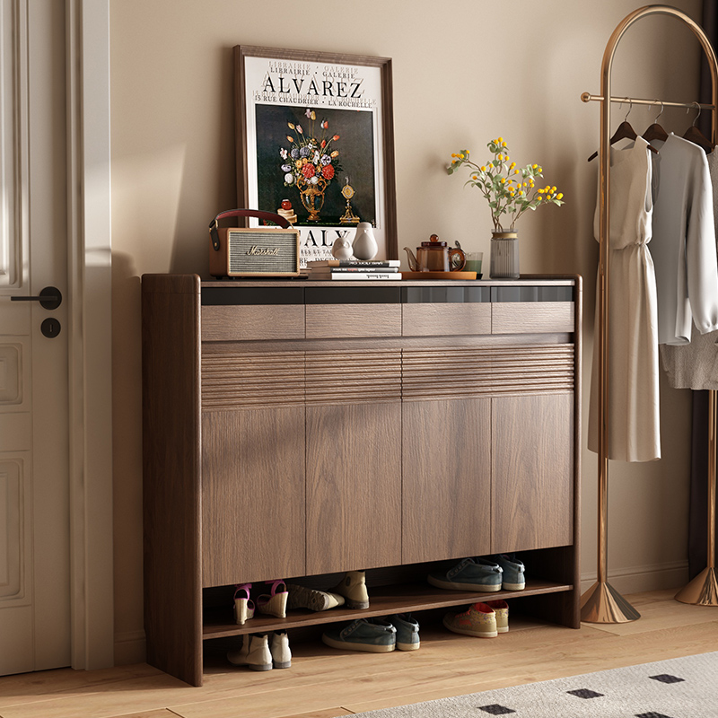 胡桃木色鞋柜家用门口玄关柜入户门厅柜一体靠墙储物柜收纳柜