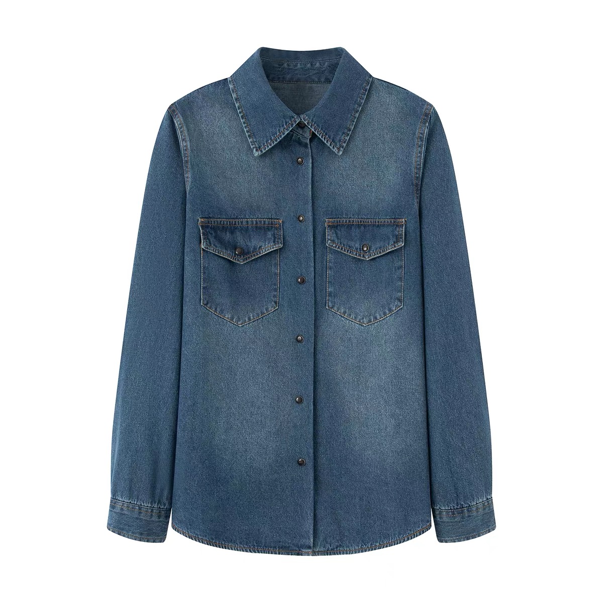 2460原单商场同款时尚气质显瘦复古港风正肩叠穿牛仔外套