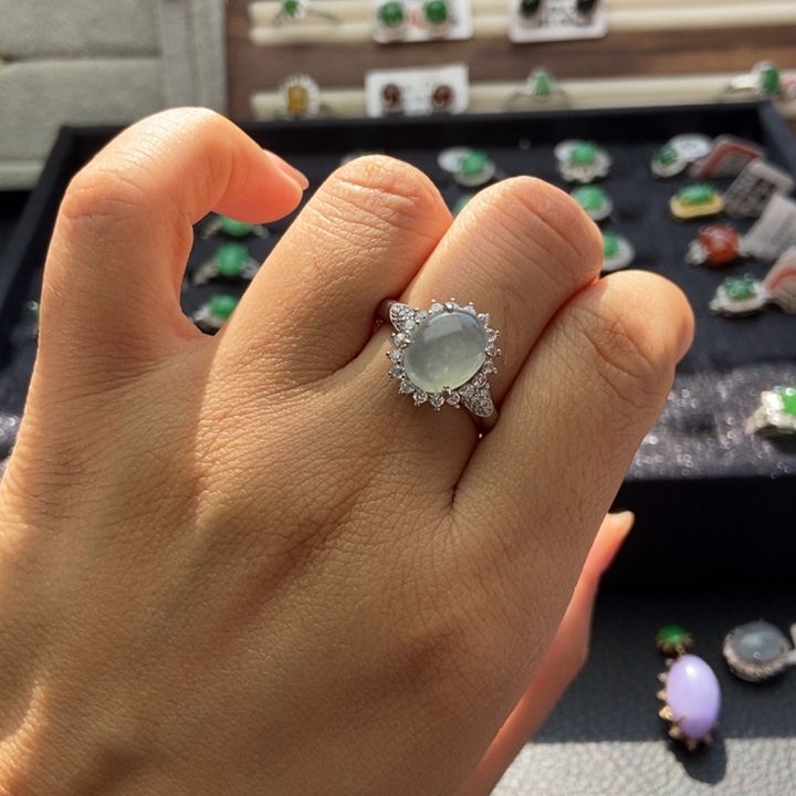 翡翠戒指银S925镶嵌戒指