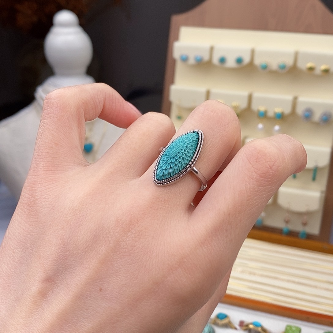 绿松石戒指银S925镶嵌