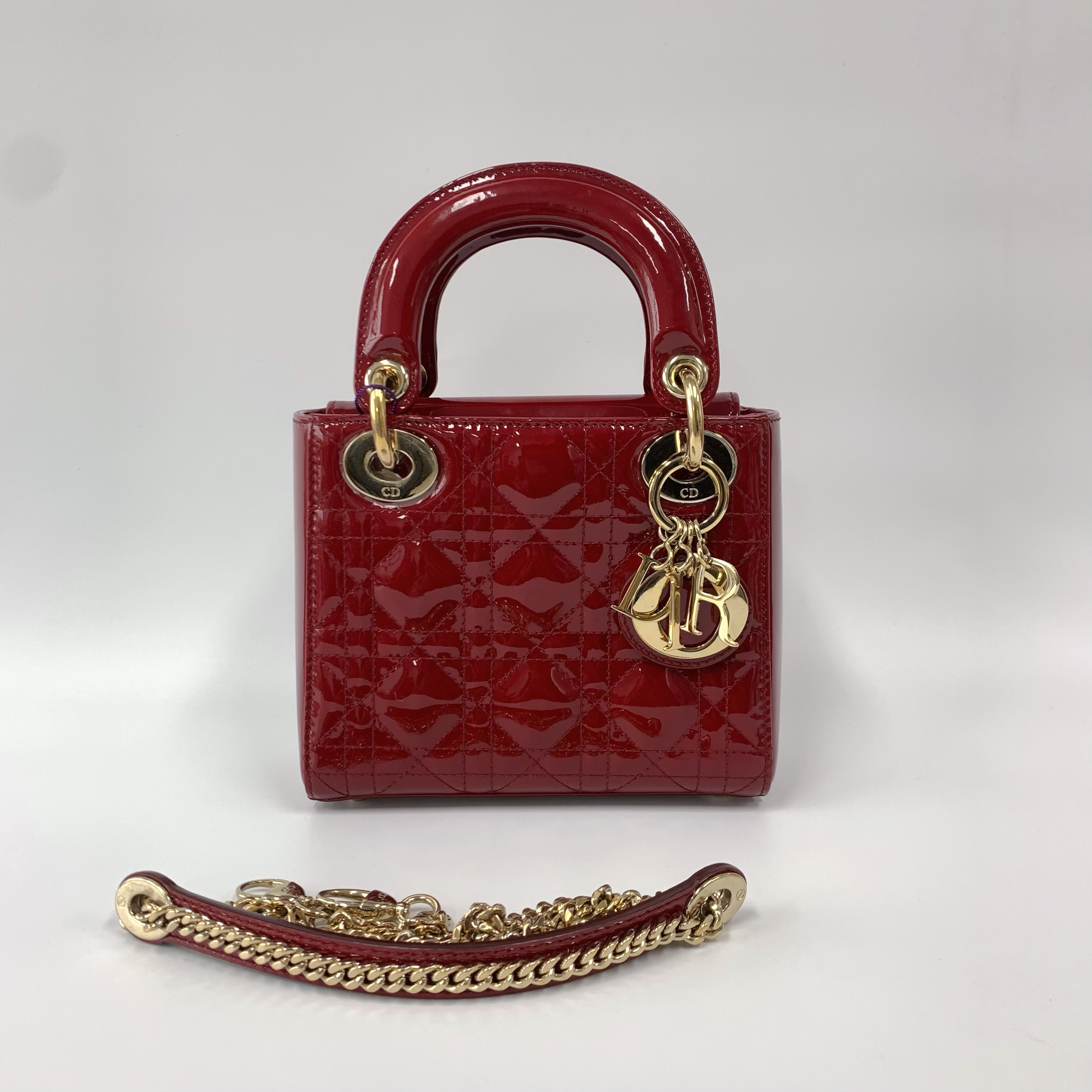 99新 DIOR/迪奥 车厘子红 三格戴妃 手提斜挎包