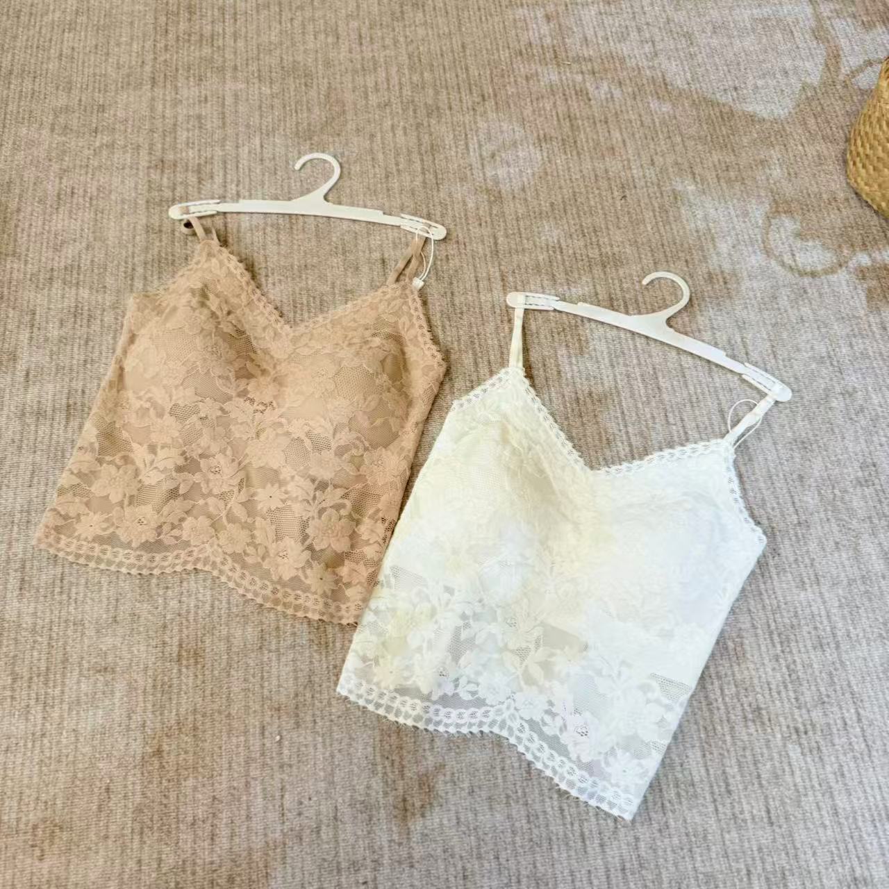 夏季文胸一体胸垫固定杯罩内搭纯色女士时尚百搭网纱吊带背心美背