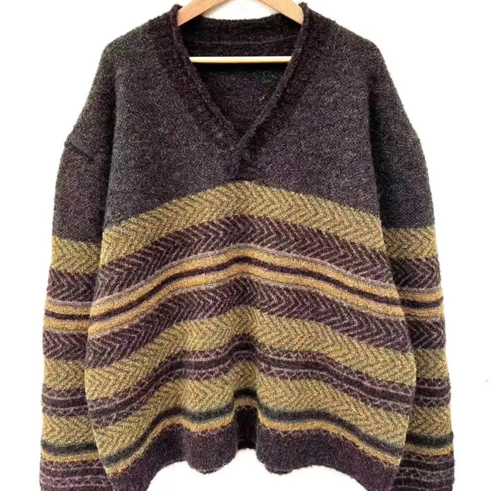 左岸迷香【针织上衣】Z23FW7023宽松套头条纹时尚休闲秋冬