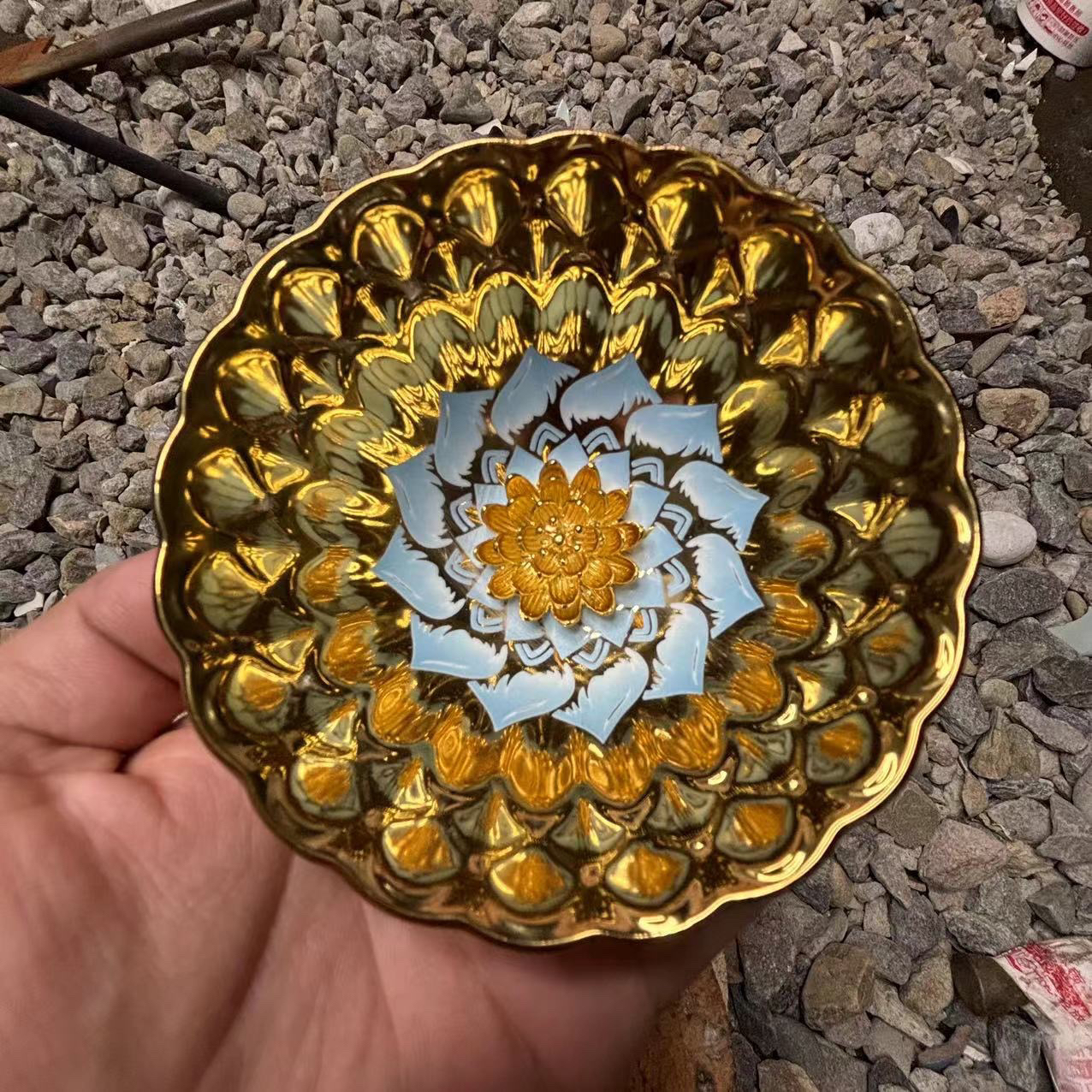 花开富贵蓝金莲花茶杯主人杯陶瓷.传统手工制作.匠心传承传统