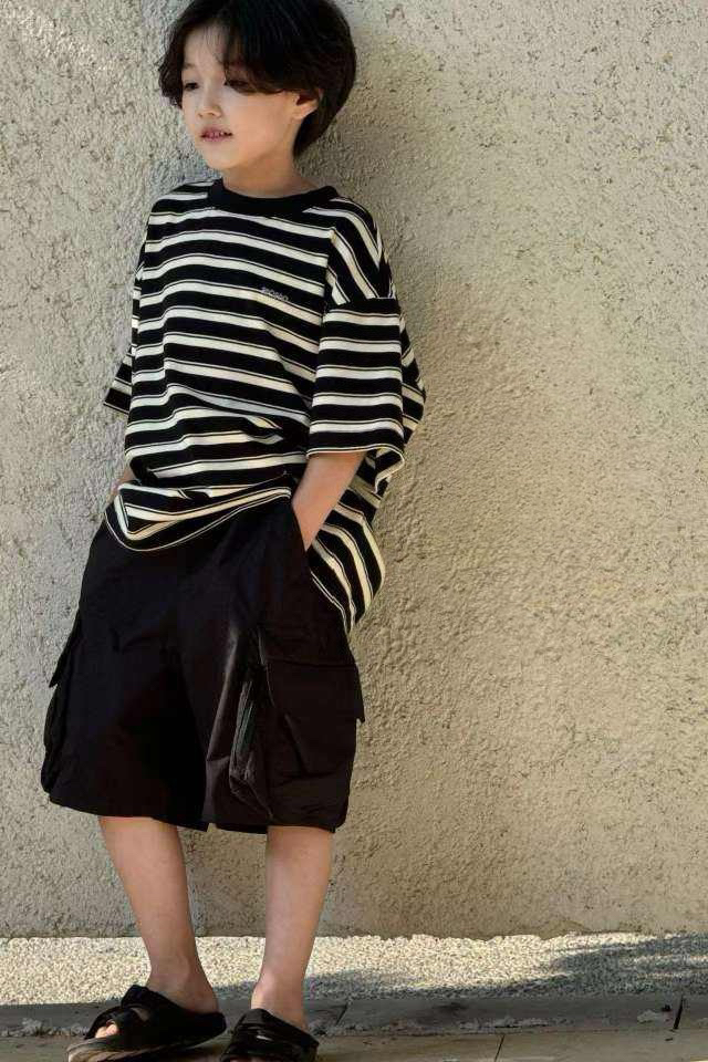 潮童印字条纹短袖T恤806-97