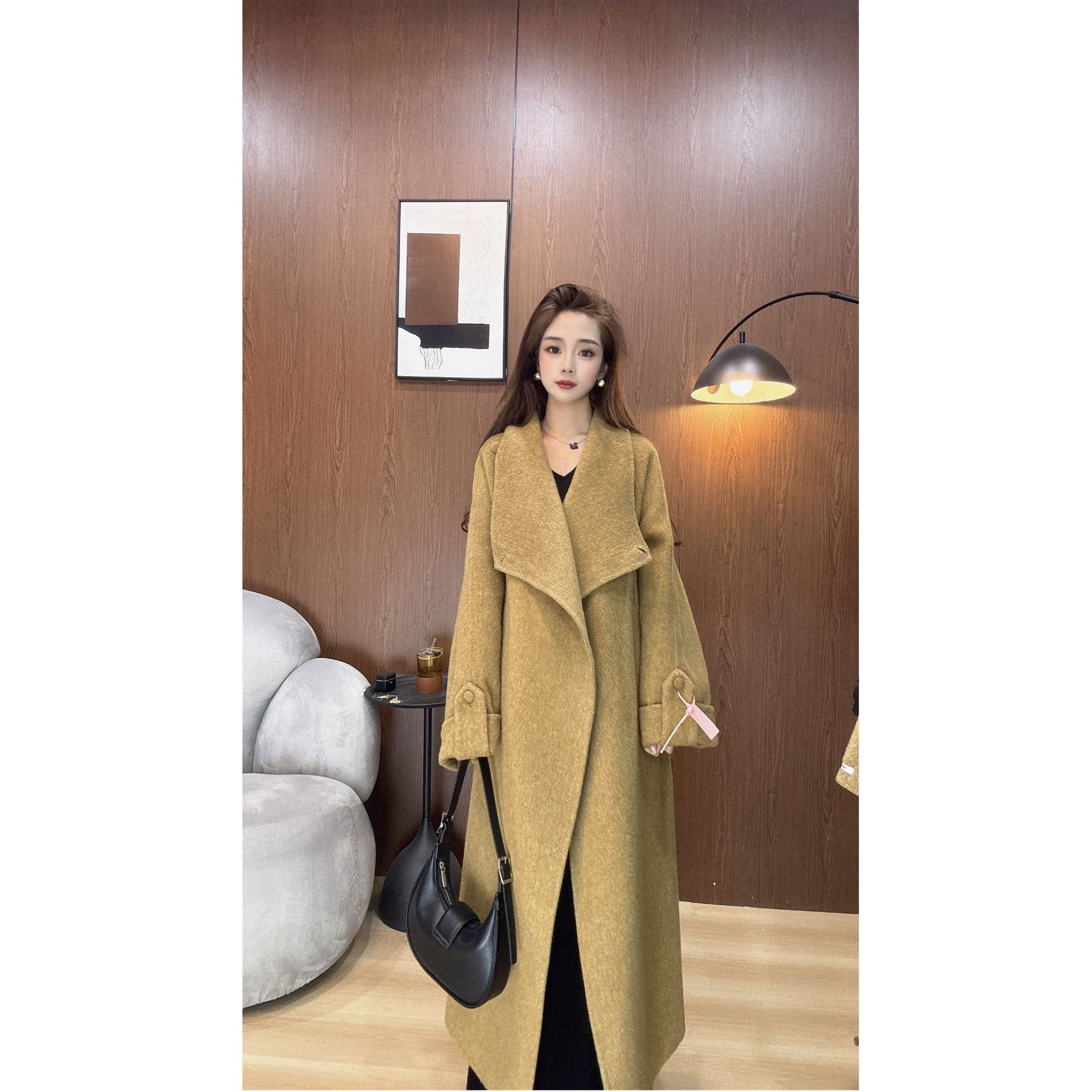 【】秋冬新款时尚气质修身百搭宽松双面呢大衣外套24010