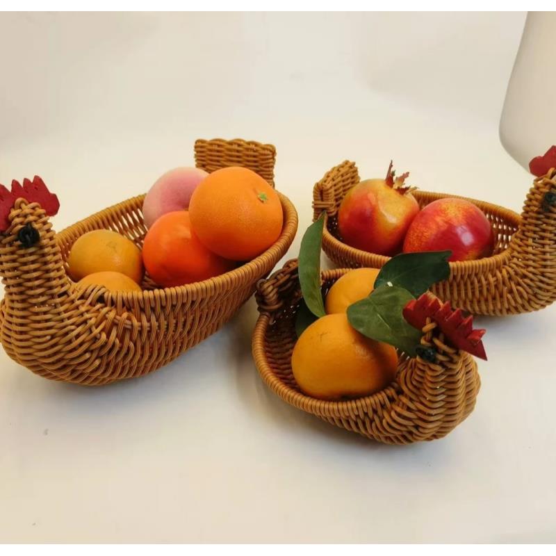 Q22仿藤手工编织动物造型火鸡桌面零食盘糖果盘