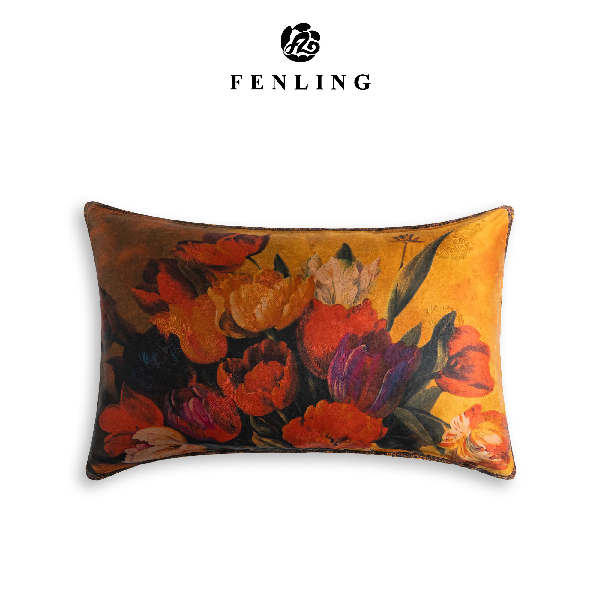 芬领-郁金香-新中式桑蚕丝香云纱46*70cm提花单面枕套T581