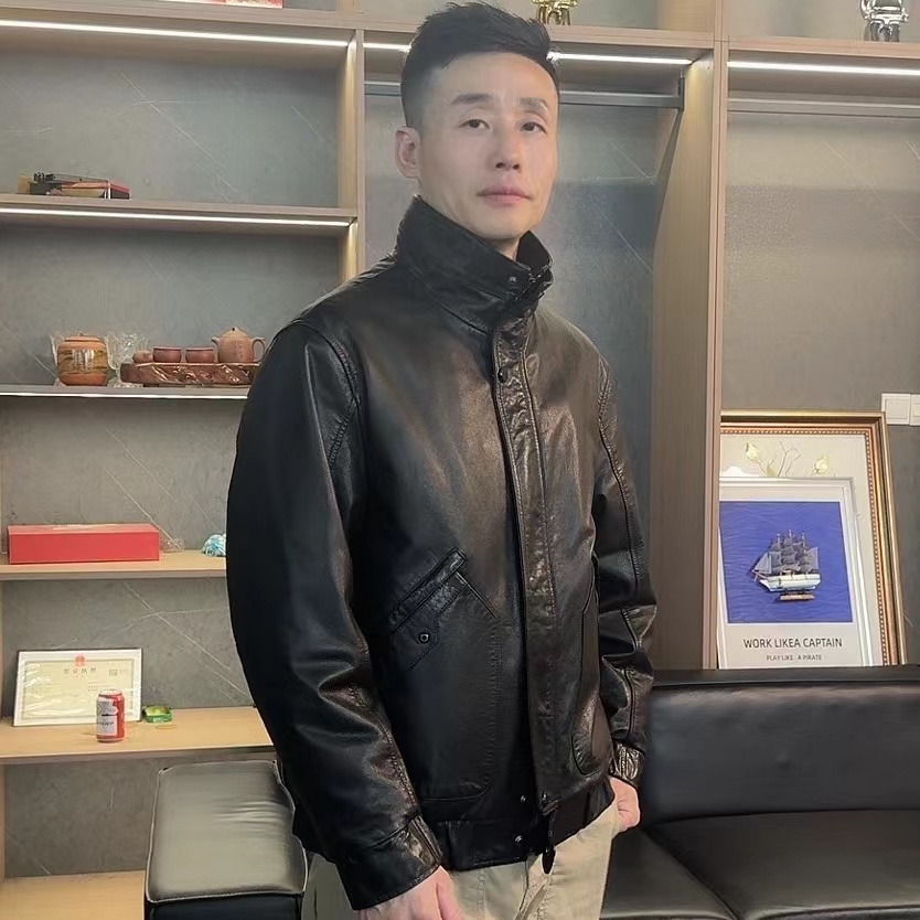 【单款】海宁真皮头层小牛皮夹克休闲外套男装春秋冬上衣