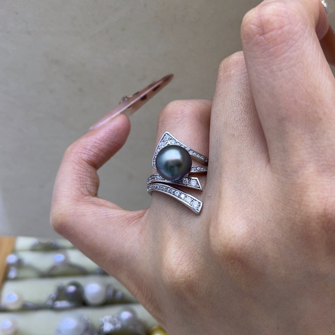 海水珍珠戒圈银S925镶嵌