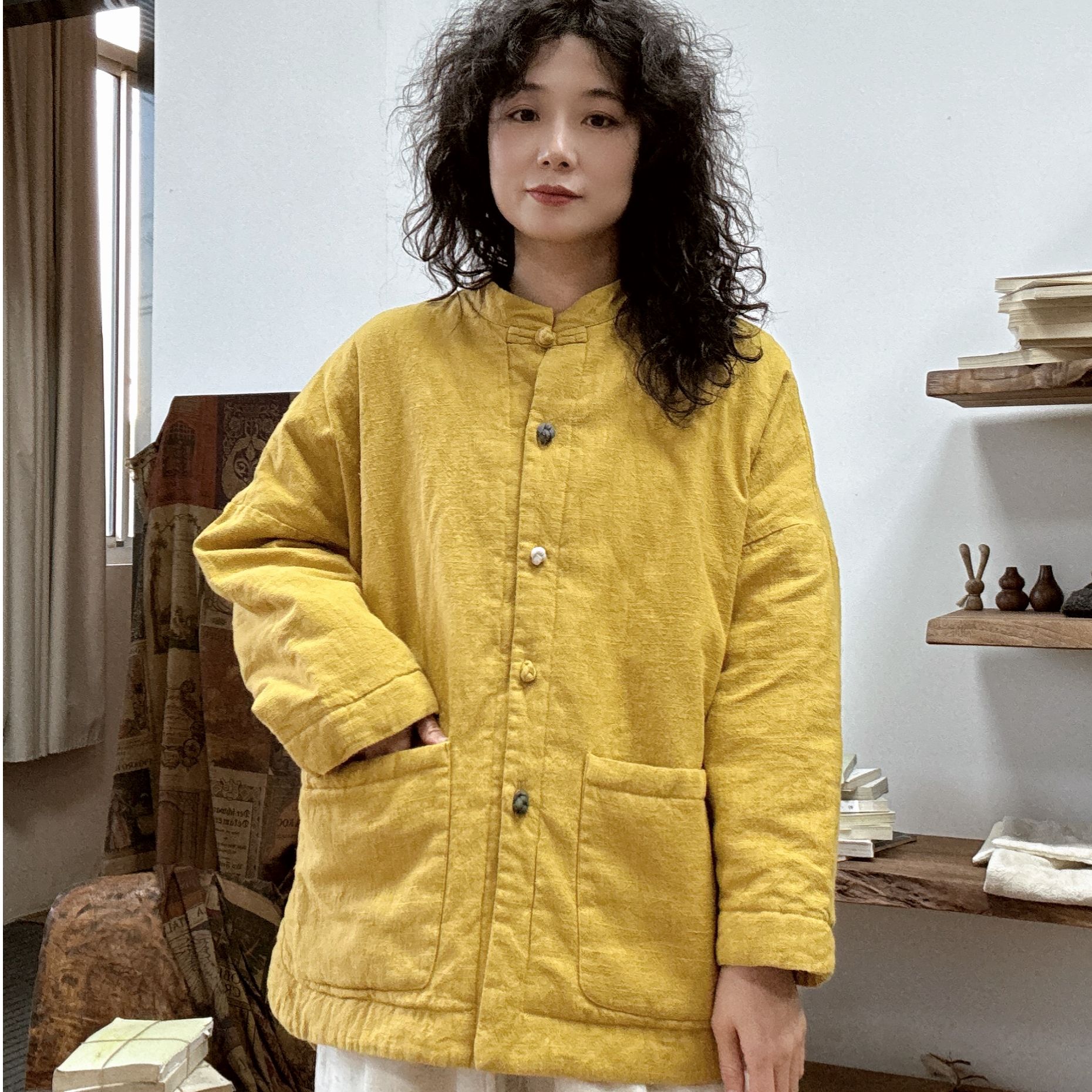 冬季新款百搭时尚复古保暖加厚棉服休闲新中式国风宽松棉衣9611