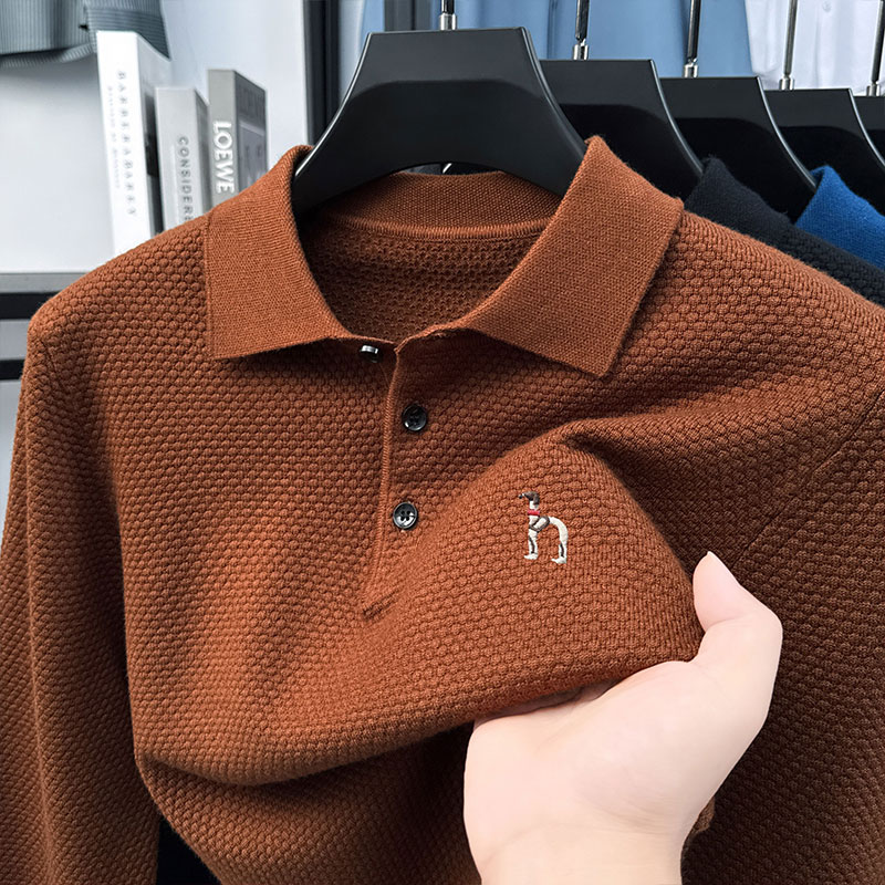 奥特莱斯【1折】撤柜正品长袖T恤男冬季新款翻领刺绣针织衫polo衫