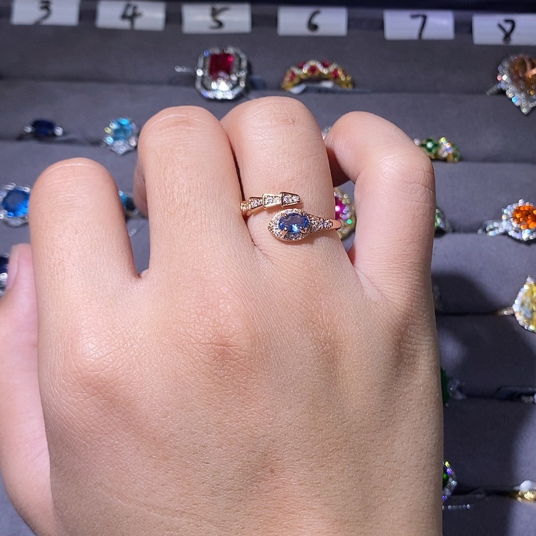 合成（培育）蓝宝石戒指/指环铂Pt950镶嵌