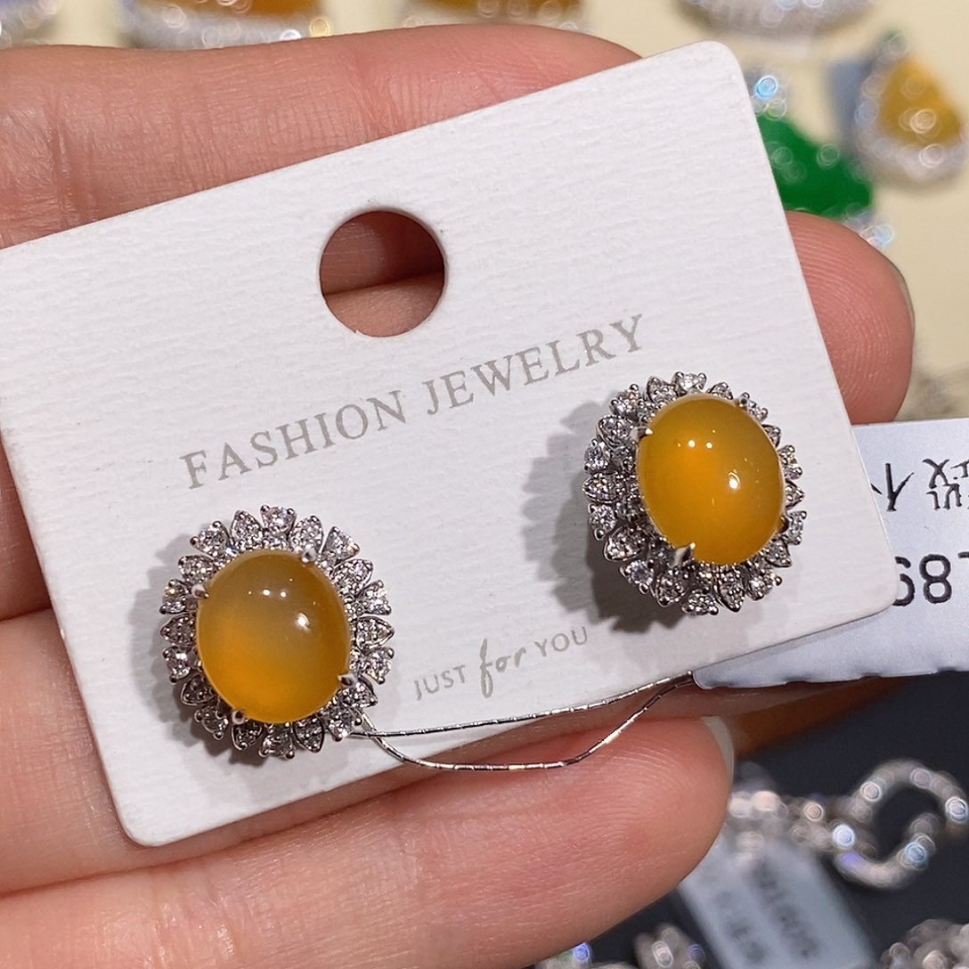 翡翠耳饰18K金镶嵌耳钉18k