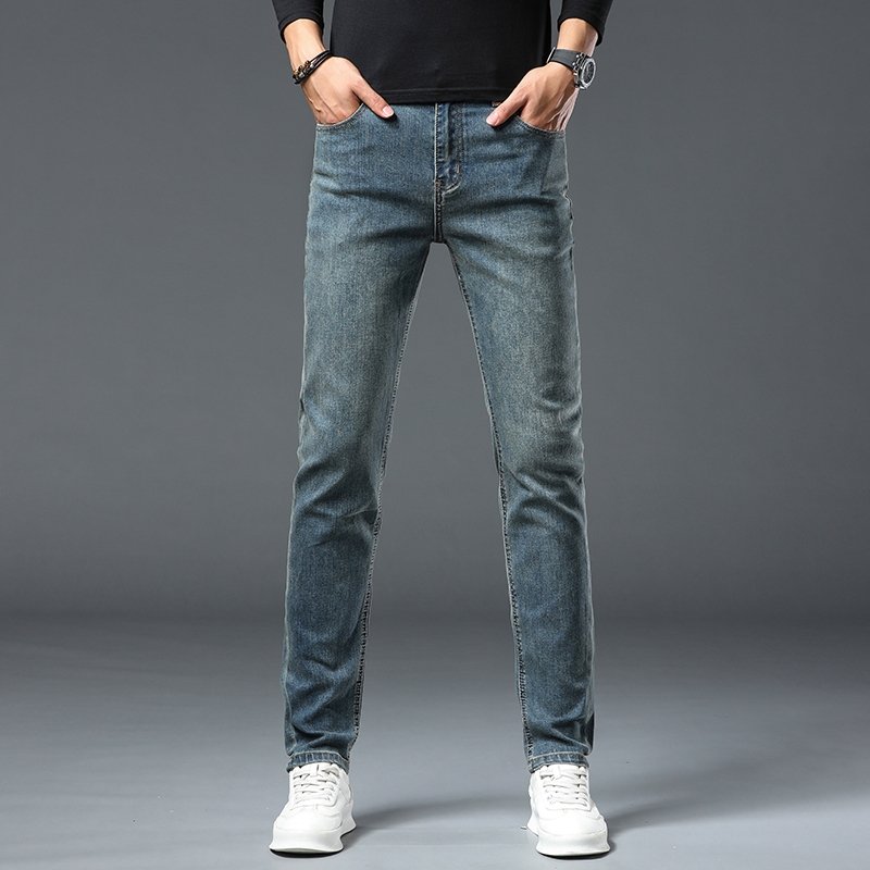 2025秋冬新款男士牛仔裤深复古蓝潮流时尚百搭小直筒休闲裤子