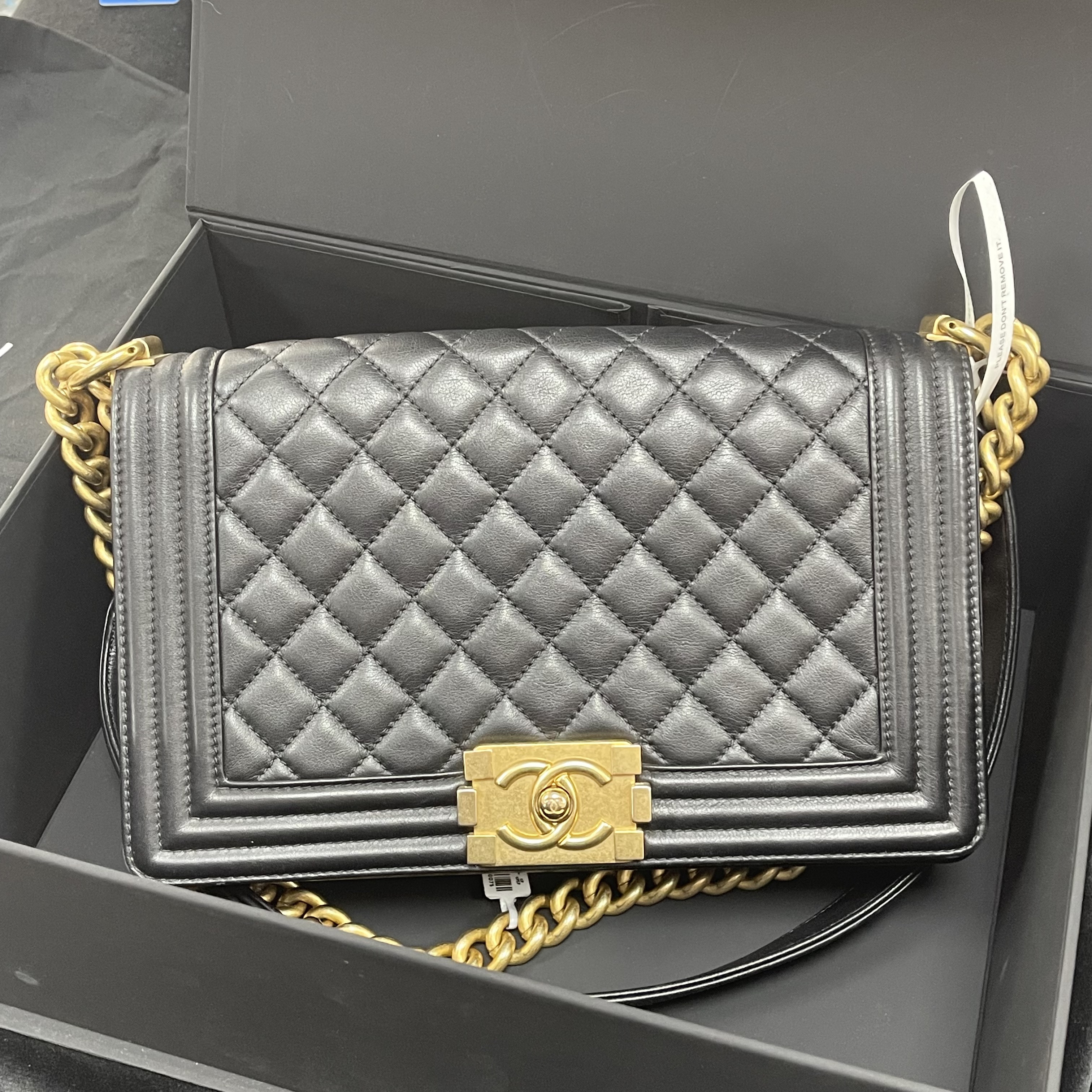 99新 Chanel/香奈儿 leboy中号黑金小牛皮29开带卡
