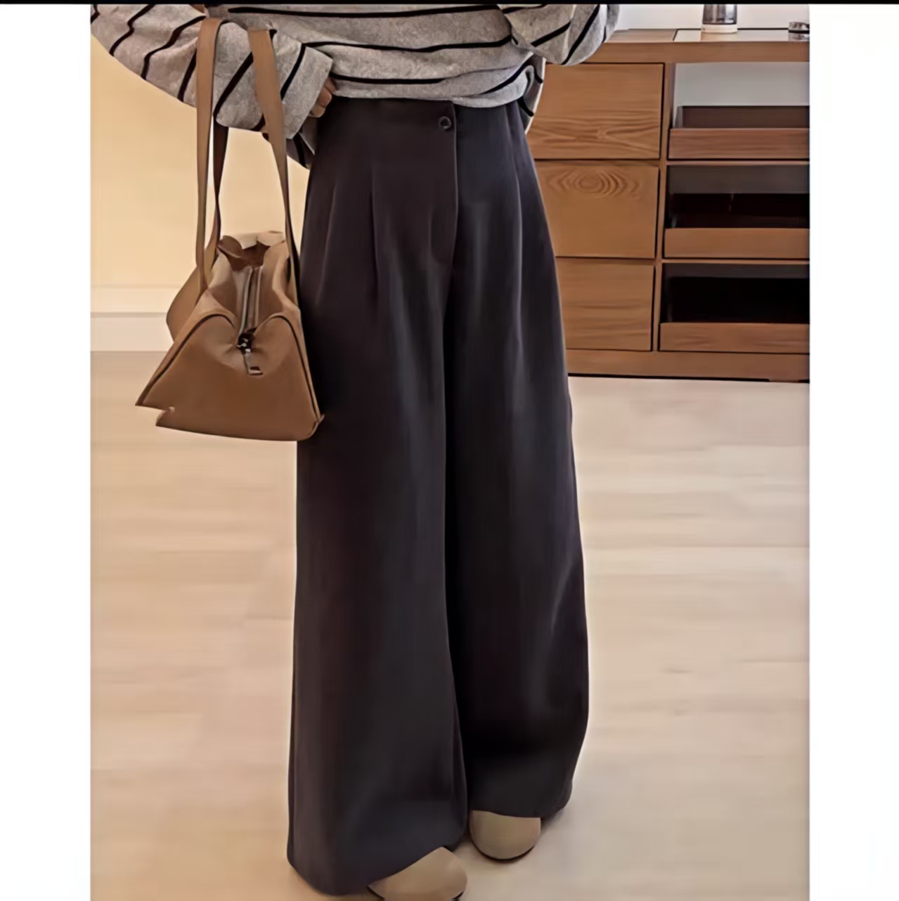 【现货+运费险】慵懒高级感灰色毛呢裤子女款高腰直筒阔腿裤