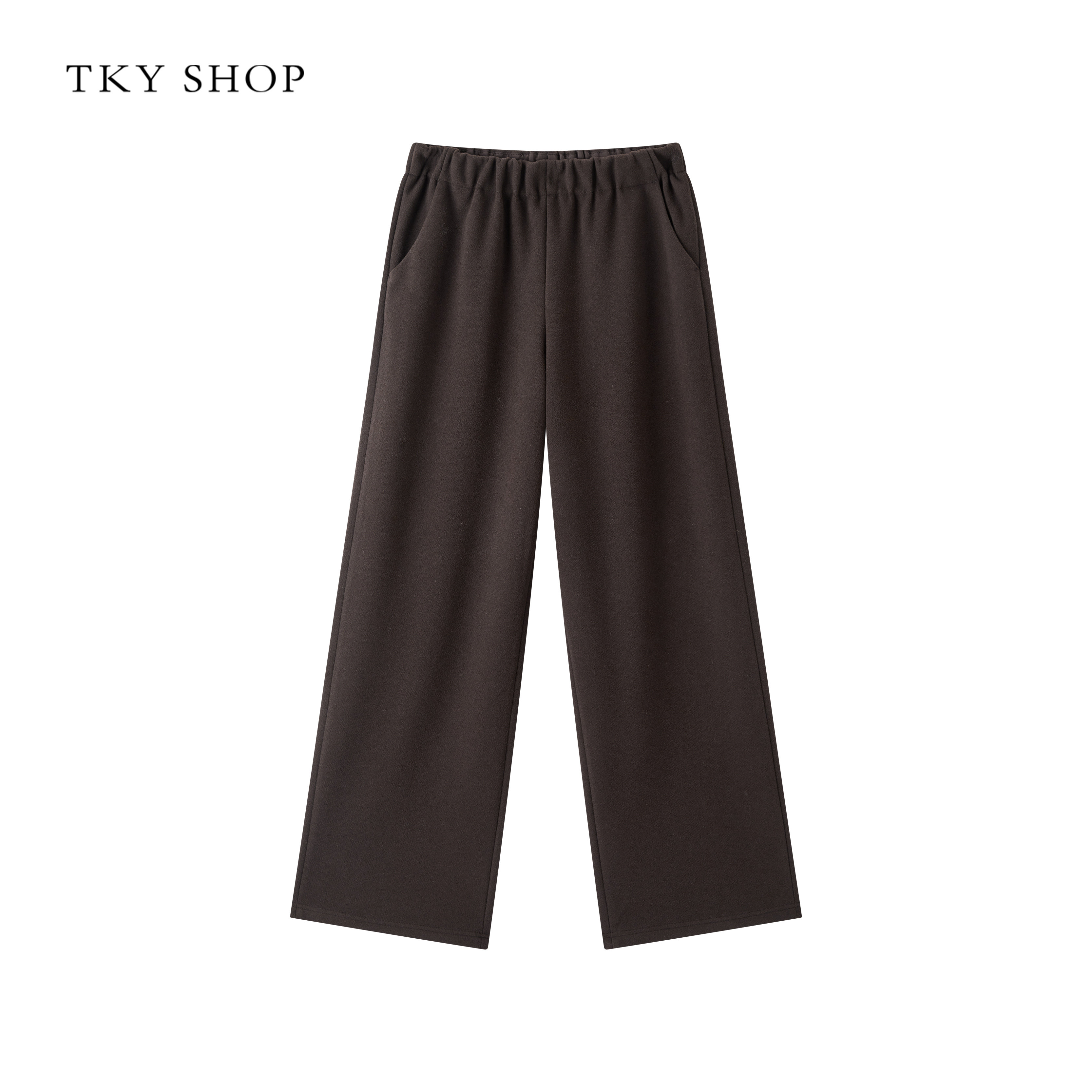 TKYSHOP田园风咖啡棕直筒长裤25年冬新款宽松显瘦裤 10I1QA00D357