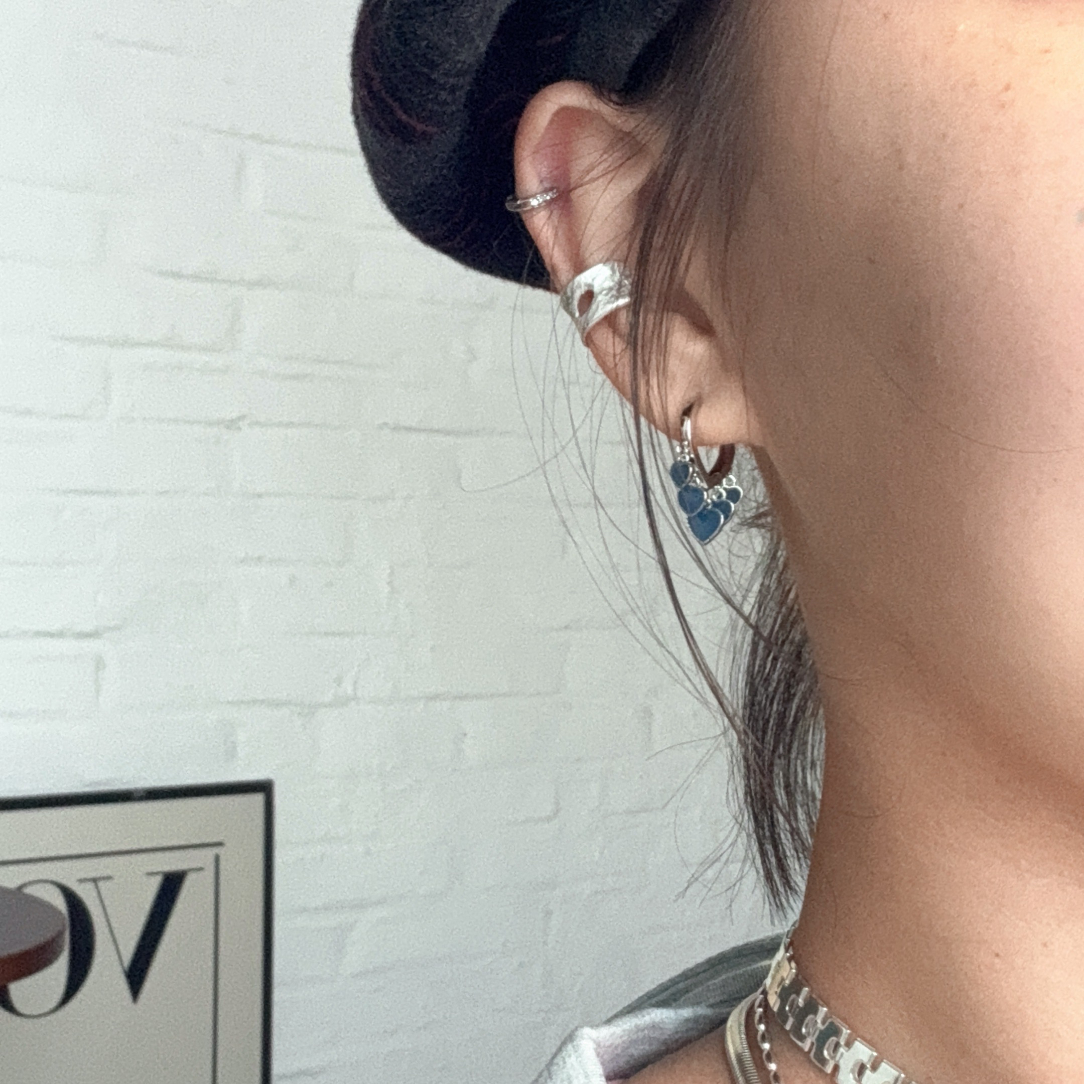 925银耳饰 日韩风时尚百搭个性气质铃铛流苏款-蓝色爱心耳扣0267