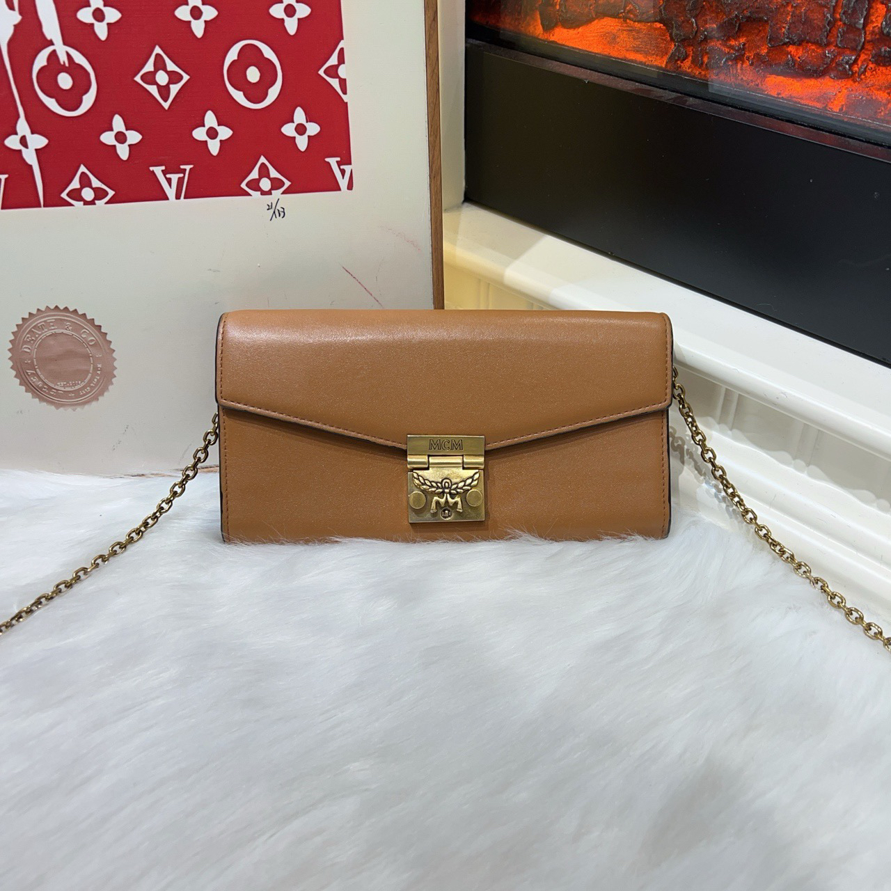 95新 MCM mcm饼干黄链条包a6349