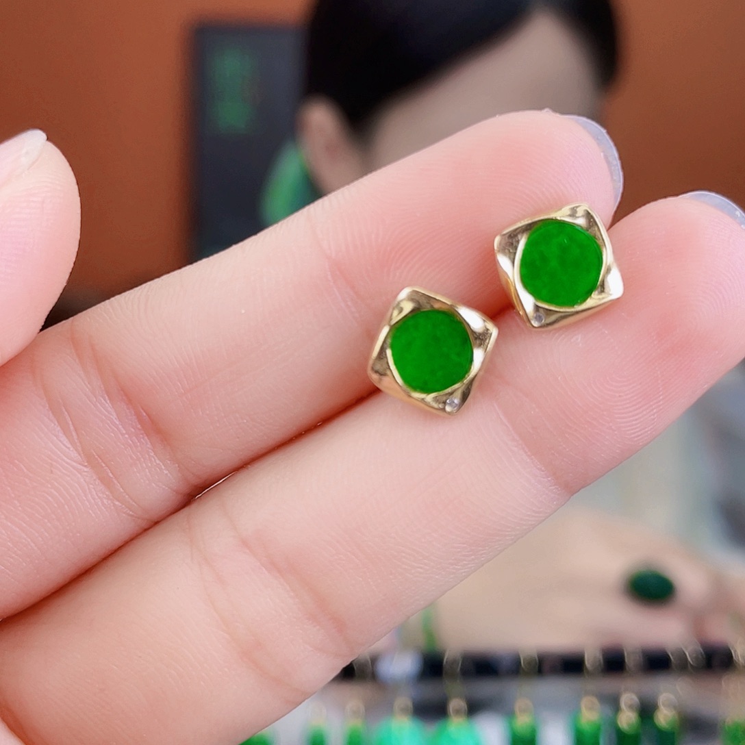 翡翠银S925镶嵌耳饰