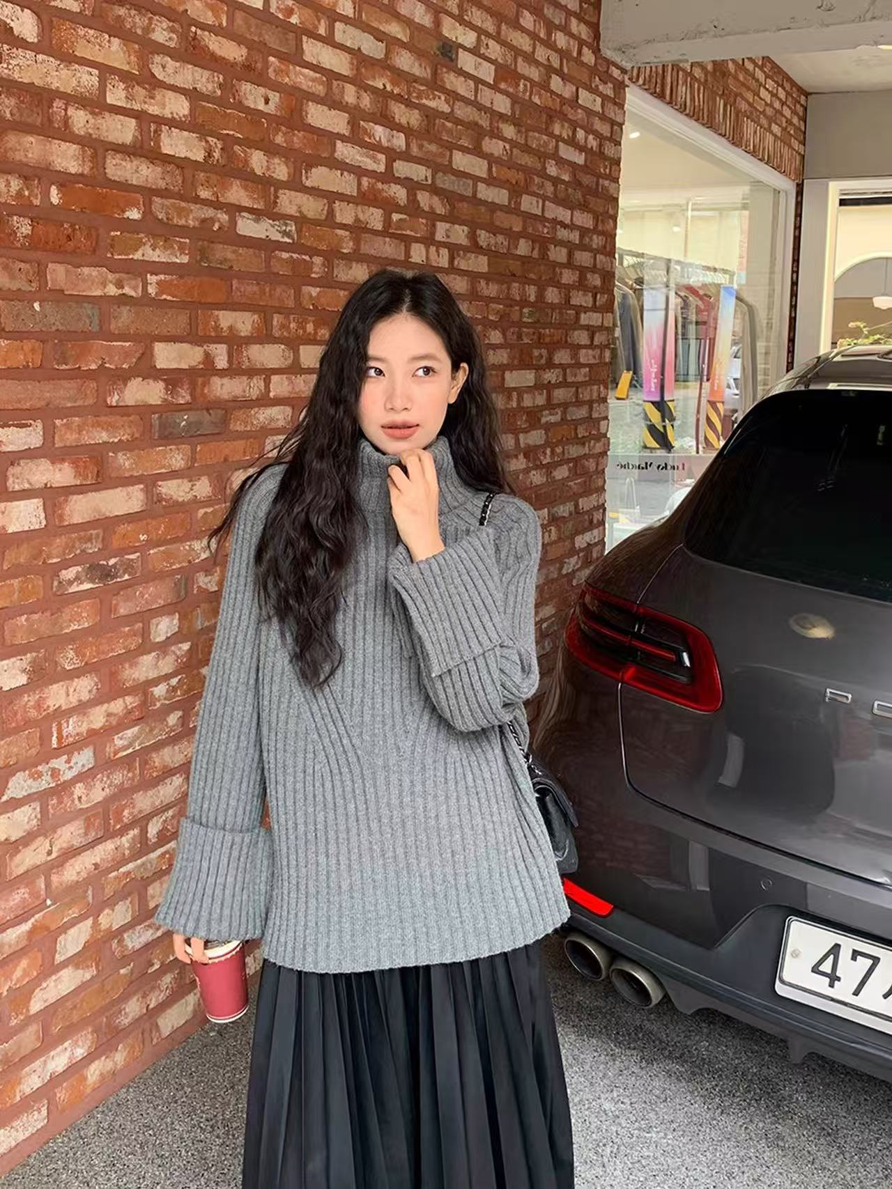 M131# 复古高领套头毛衣女套头秋冬外穿宽松慵懒针织上衣