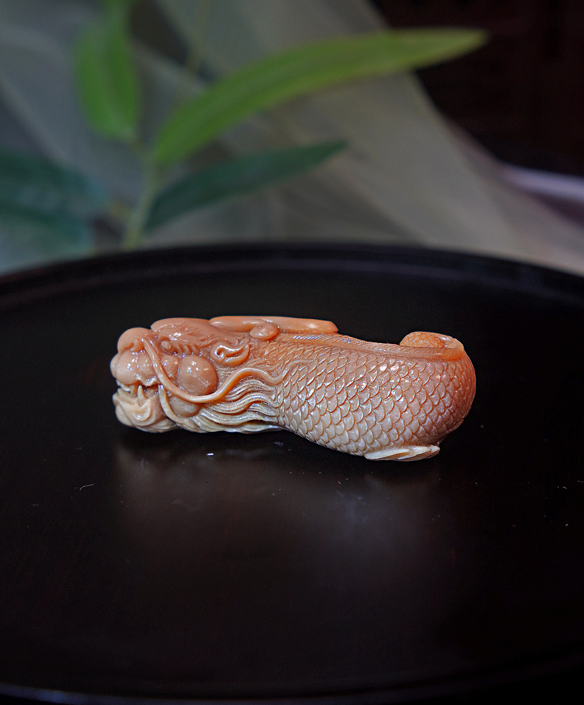 天然猛犸牙/手工雕刻/鱼化龙/特色咖料/文玩收藏