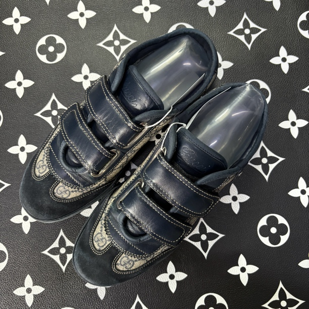 95新 GUCCI/古驰 40欧码藏蓝老花德训魔术贴古驰板鞋潮流/时尚