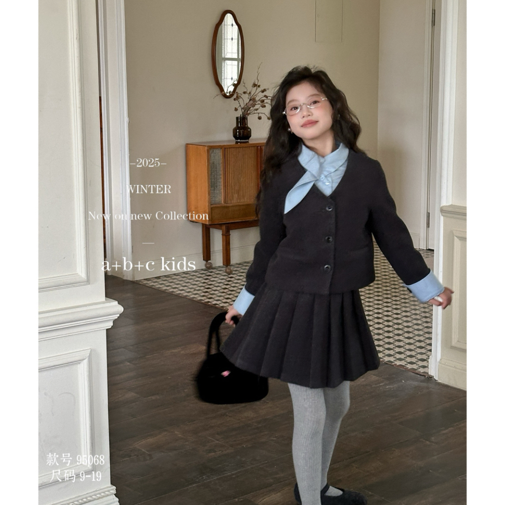 【小香风两件套】女童韩版羽绒服毛衣外套百褶裙秋冬季时尚中大童