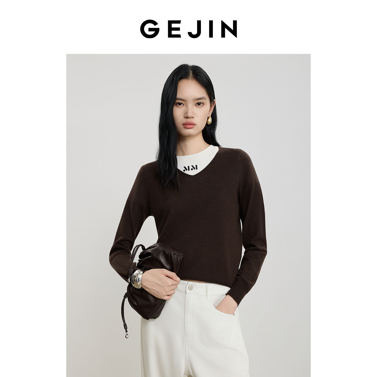 【商场同款】绵羊毛针织衫女长袖V领打底衫G53071S1107
