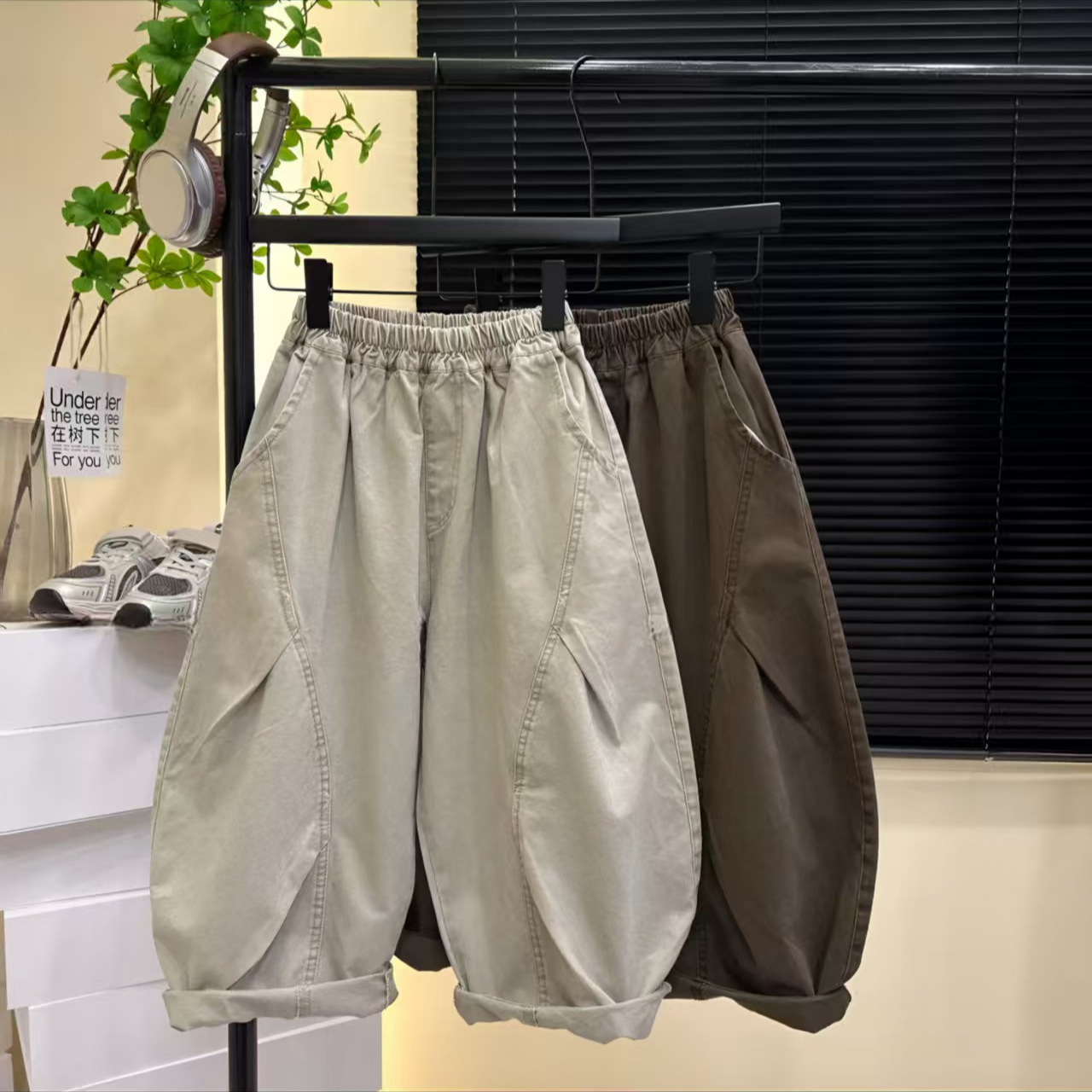 初秋纯棉新款儿童休闲裤2025儿童长裤弯刀微阔宽松直筒裤D