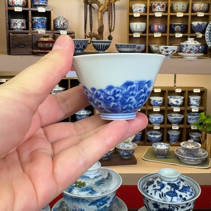 素锦山房手绘海浪纹钟式杯